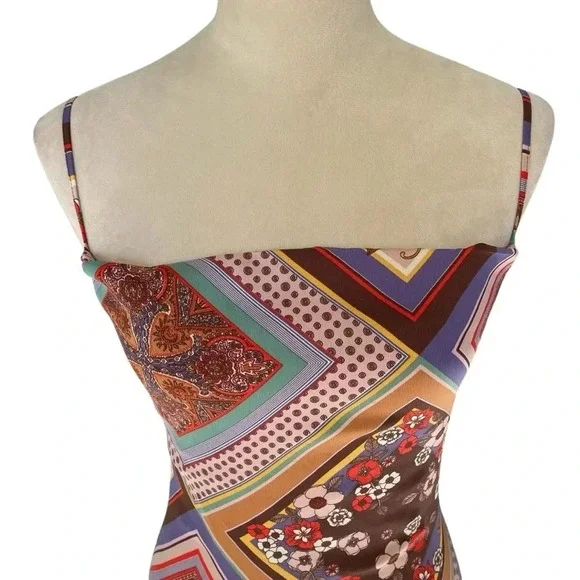 Urban Outfitters Dress Women XS Y2K Floral Mallory Cowl Neck Slip Mini Colorful - Picture 5 of 7
